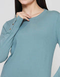 Suko Knit Top Rajut Kerah Bulat Lengan Panjang Kaos Wanita