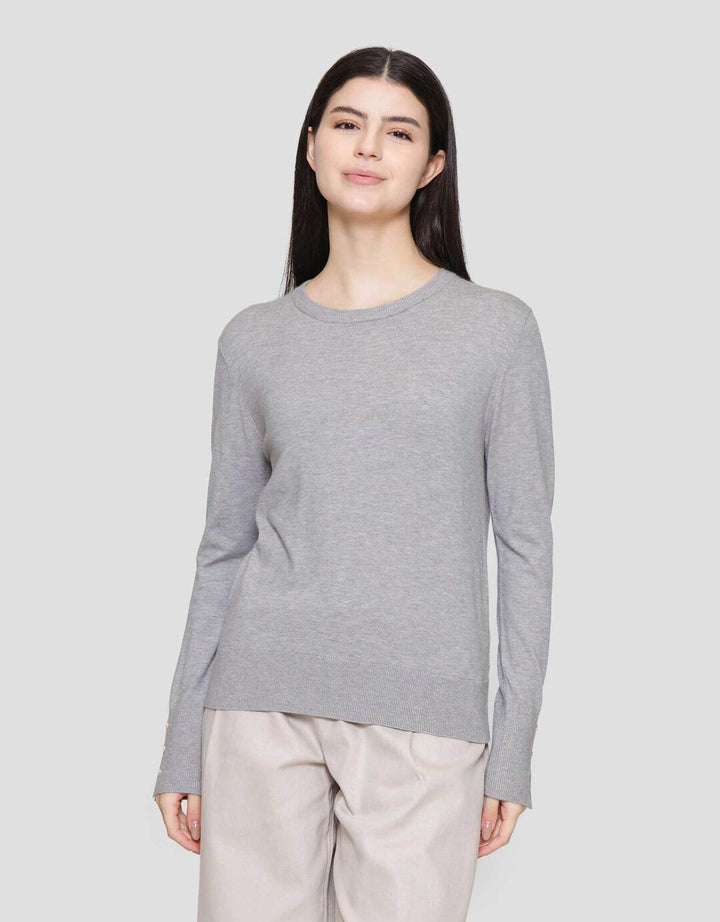 Suko Knit Top Rajut Kerah Bulat Lengan Panjang Kaos Wanita