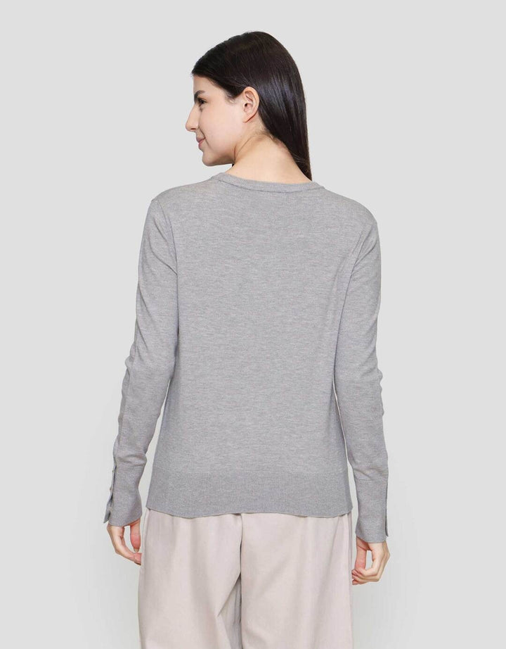 Suko Knit Top Rajut Kerah Bulat Lengan Panjang Kaos Wanita