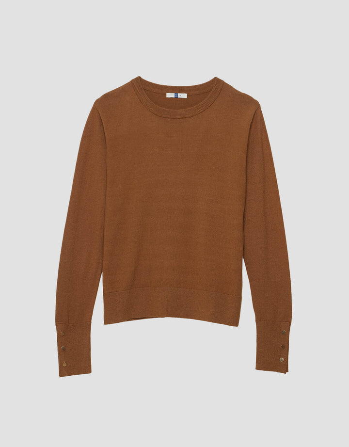 Suko Knit Top Rajut Kerah Bulat Lengan Panjang Kaos Wanita