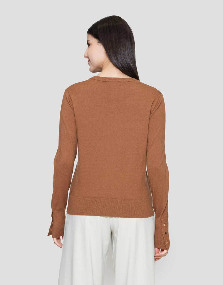 Suko Knit Top Rajut Kerah Bulat Lengan Panjang Kaos Wanita