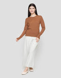Suko Knit Top Rajut Kerah Bulat Lengan Panjang Kaos Wanita