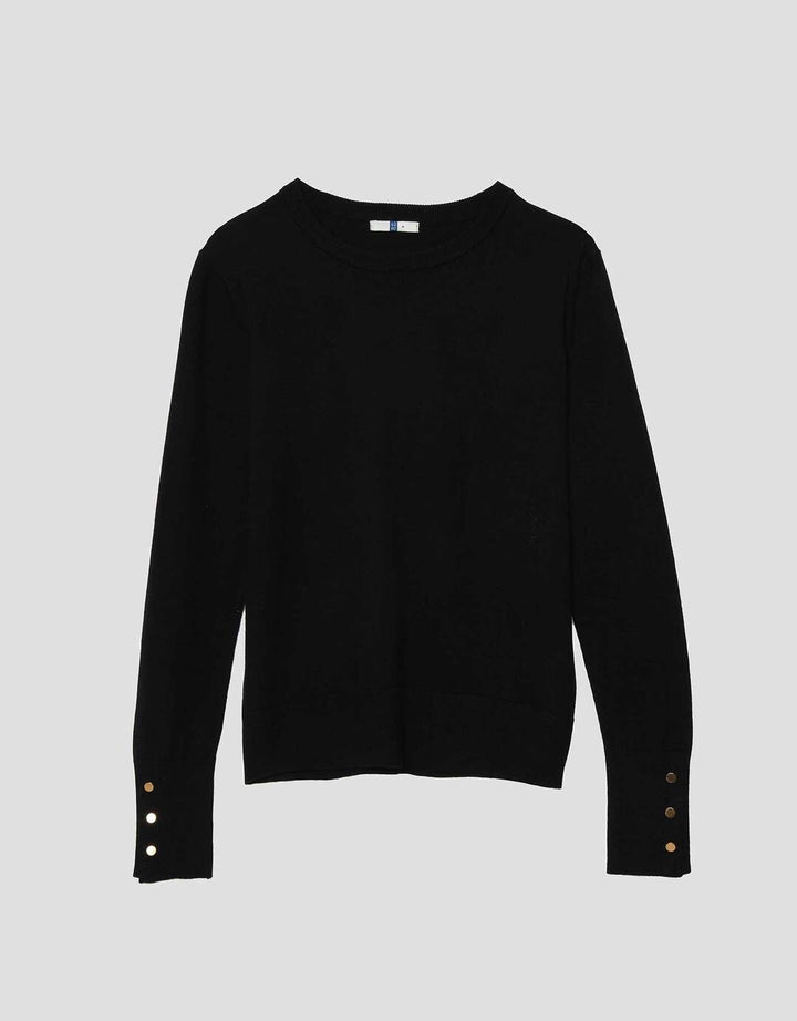 Suko Knit Top Rajut Kerah Bulat Lengan Panjang Kaos Wanita