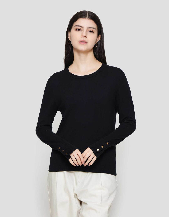 Suko Knit Top Rajut Kerah Bulat Lengan Panjang Kaos Wanita