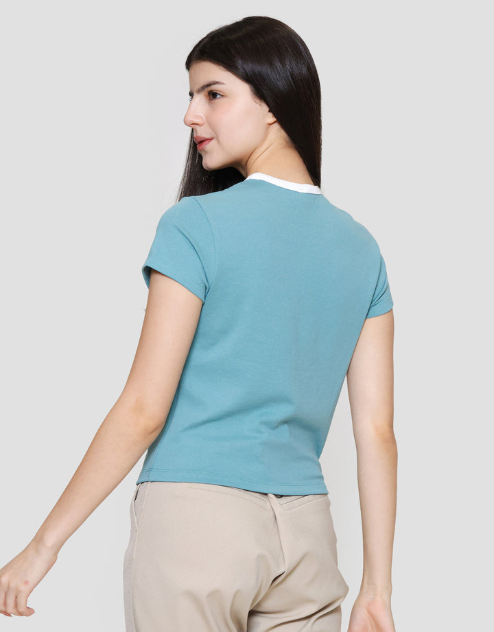 Suko Crop Graphic Print Kerah Bulat  Kaos Lengan Pendek Wanita