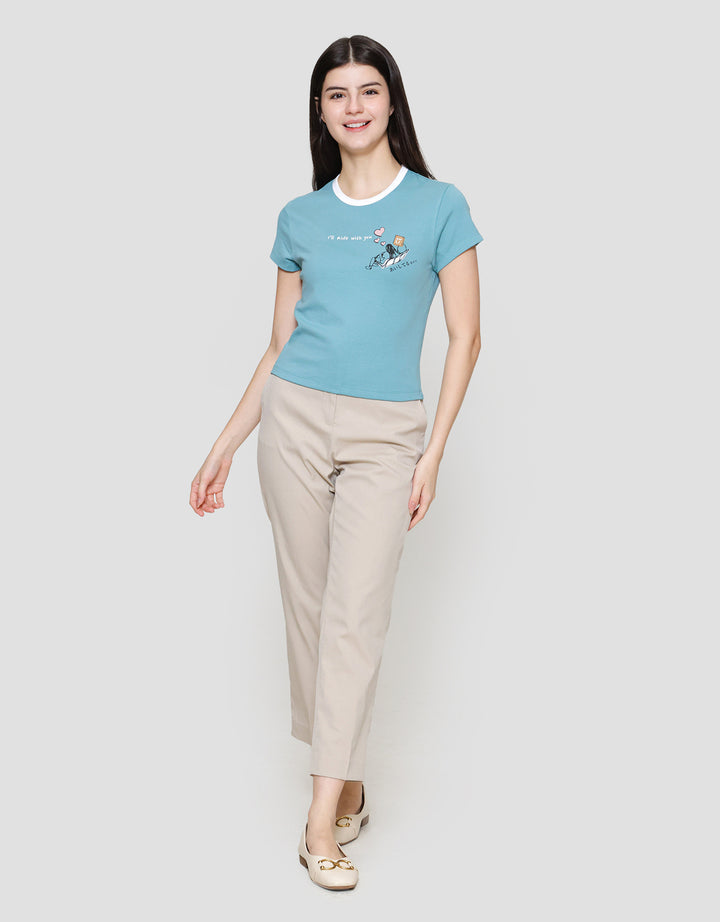 Suko Crop Graphic Print Kerah Bulat  Kaos Lengan Pendek Wanita