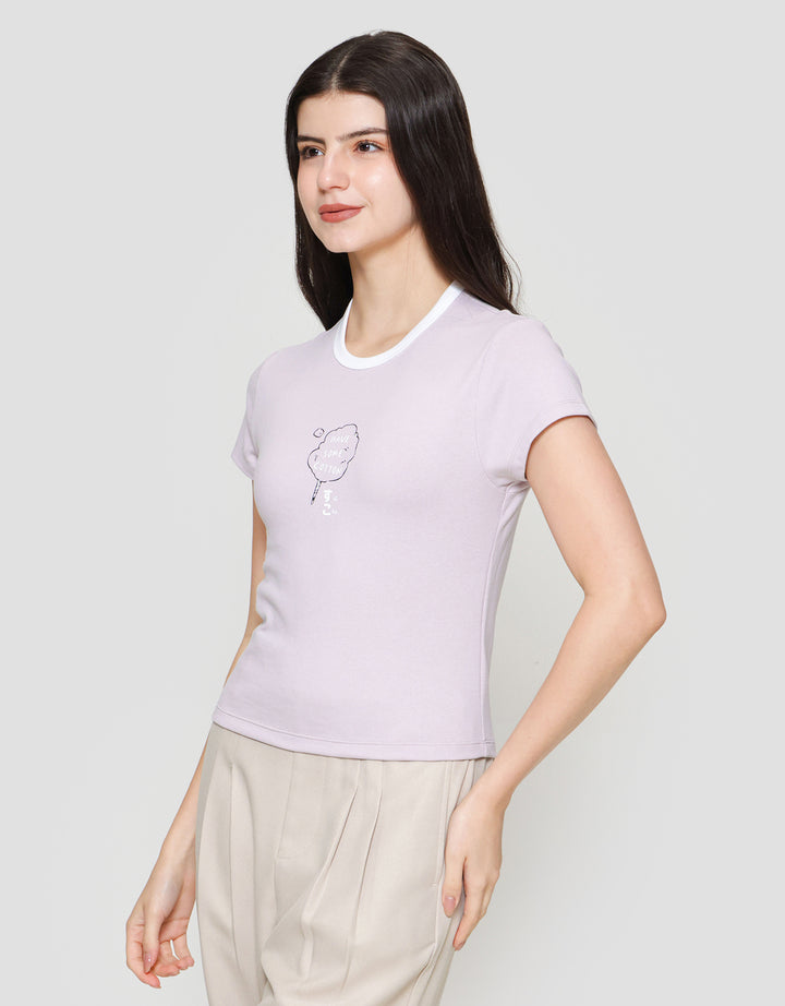 Suko Crop Graphic Print Kerah Bulat Lengan Pendek Kaos Wanita