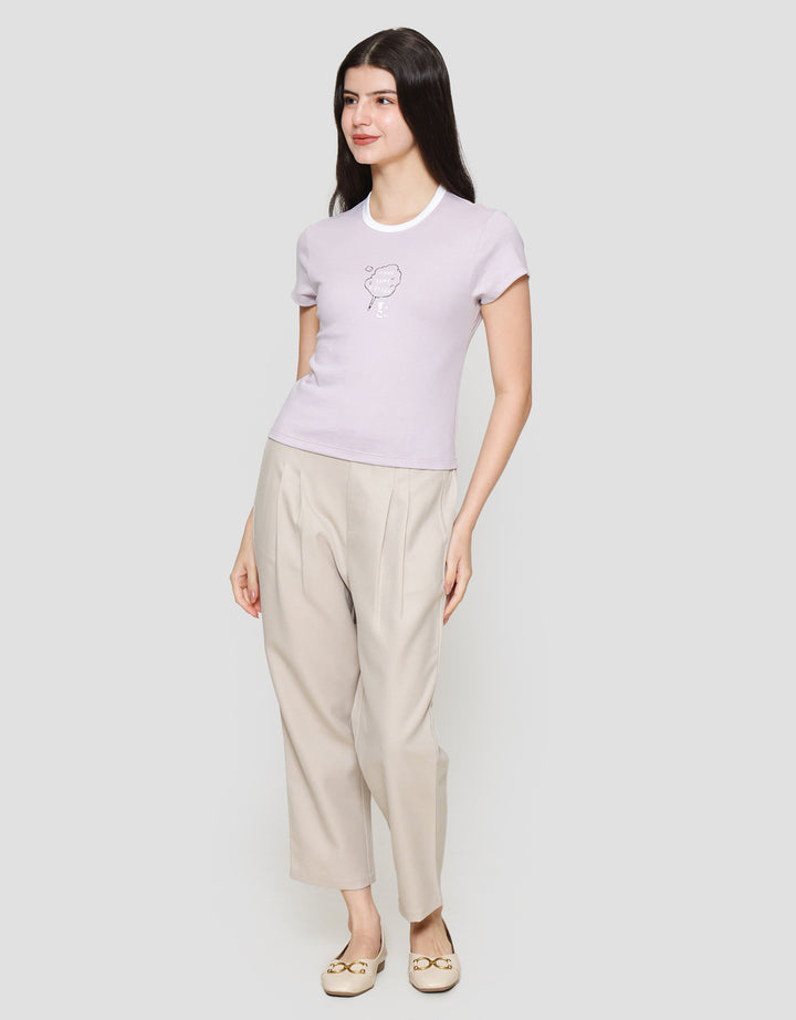 Suko Crop Graphic Print Kerah Bulat Lengan Pendek Kaos Wanita