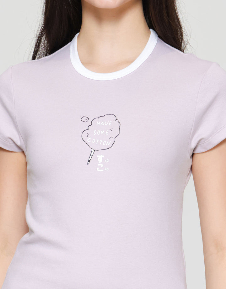 Suko Crop Graphic Print Kerah Bulat Lengan Pendek Kaos Wanita