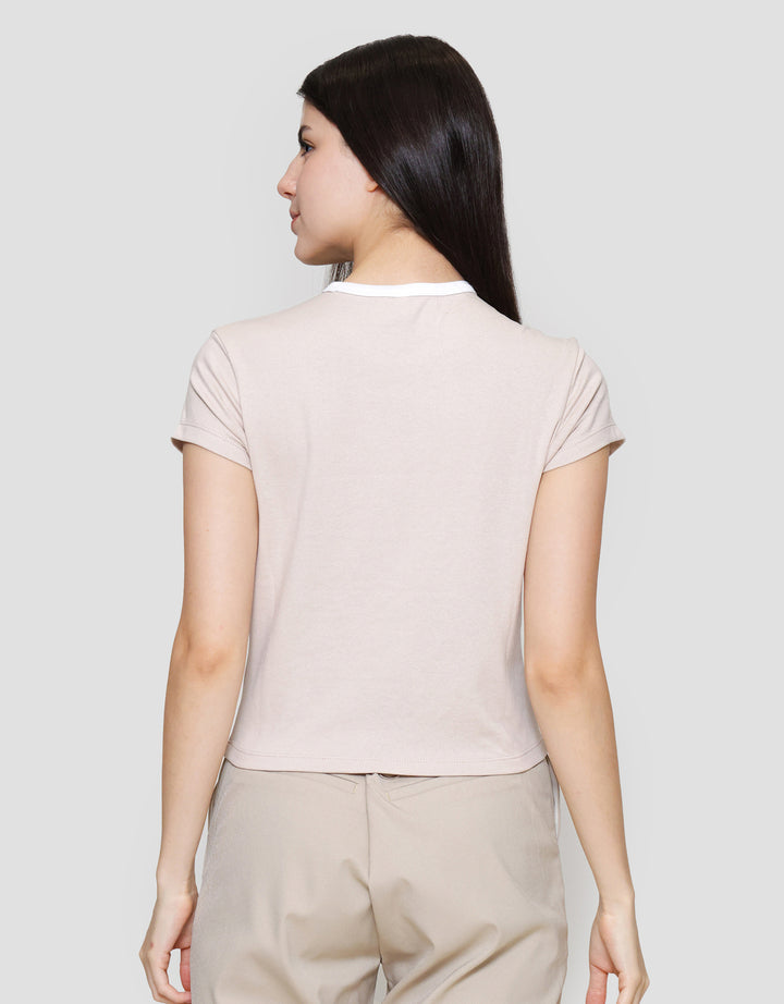 Suko Crop Graphic Print Kerah Bulat Kaos Wanita