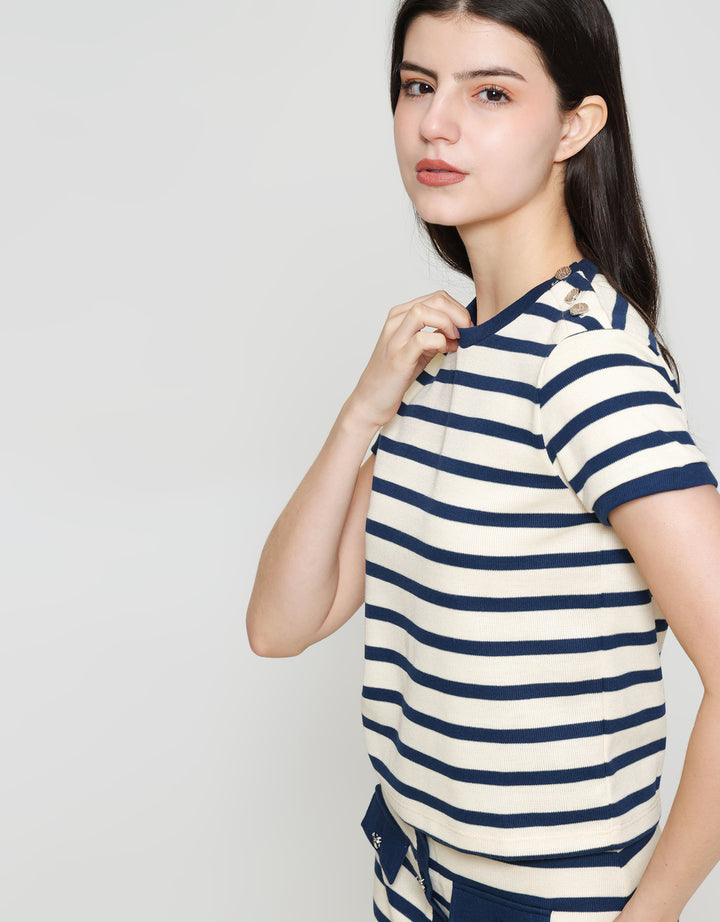ZES Tee With Gold Button On Shoulder Kaos Wanita AMJTP001