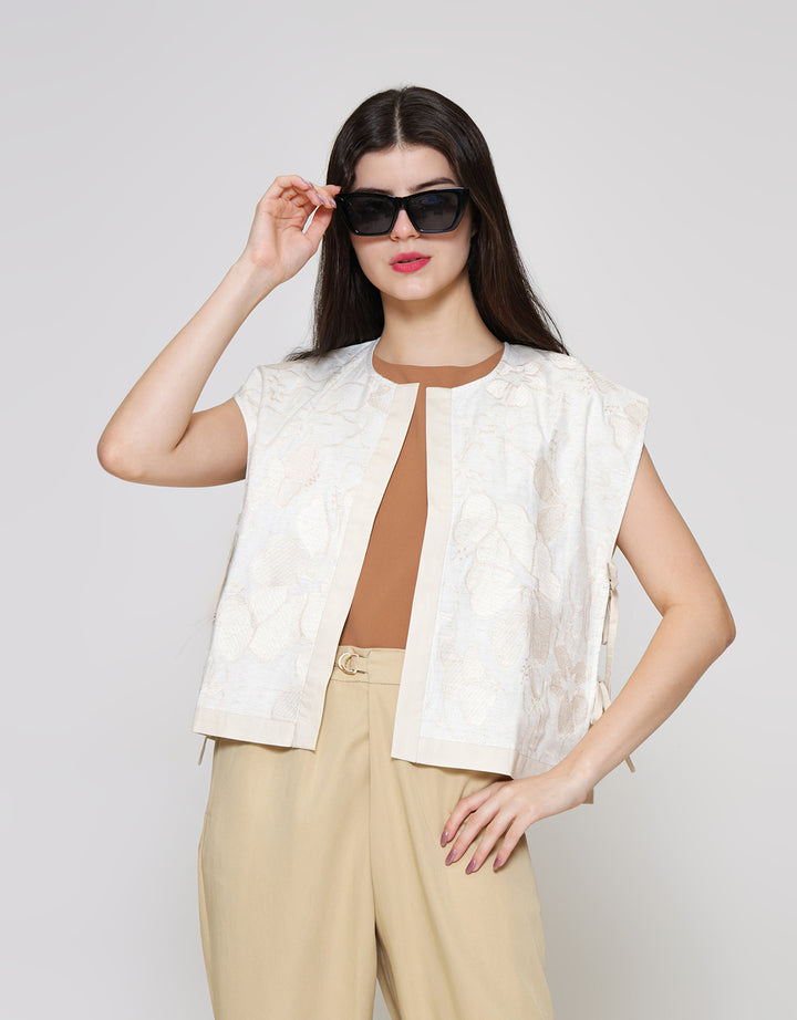 ZES  Ribbon On Side With Flower Embro Vest Wanita TSBOW002
