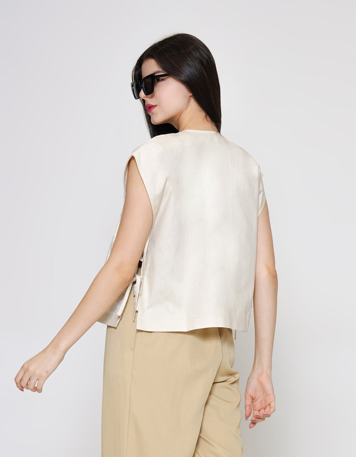 ZES  Ribbon On Side With Flower Embro Vest Wanita TSBOW002