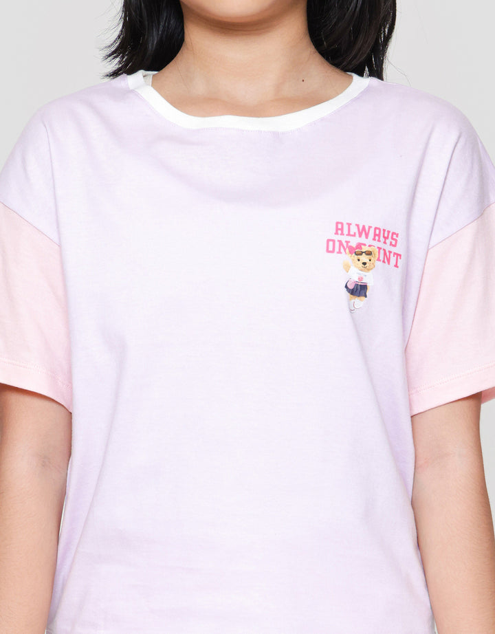 Nevada Boxy Varcity Print Bear Kaos Anak Perempuan