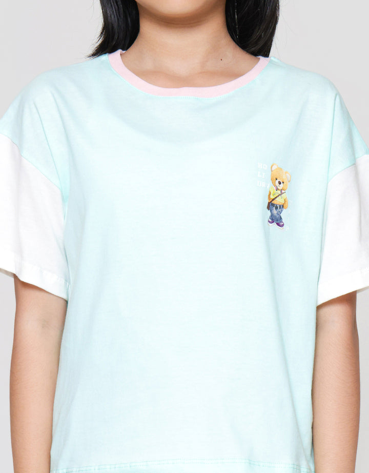 Nevada Boxy Varcity Print Bear Kaos Anak Perempuan