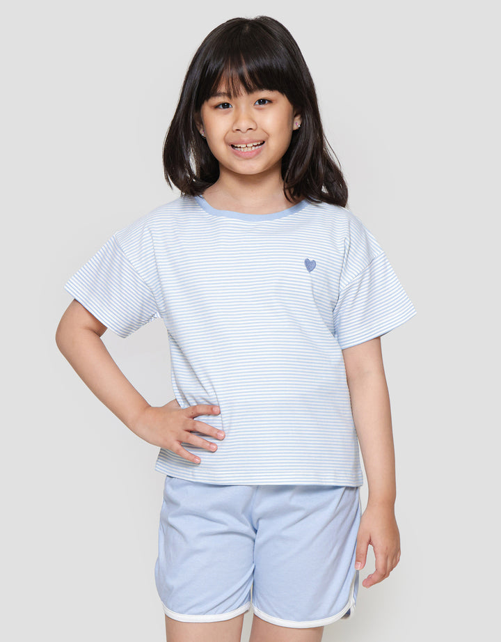 Nevada Stripe Bordir Heart Kaos Anak Perempuan