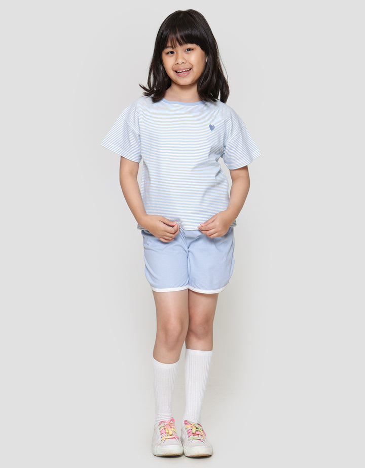 Nevada Stripe Bordir Heart Kaos Anak Perempuan