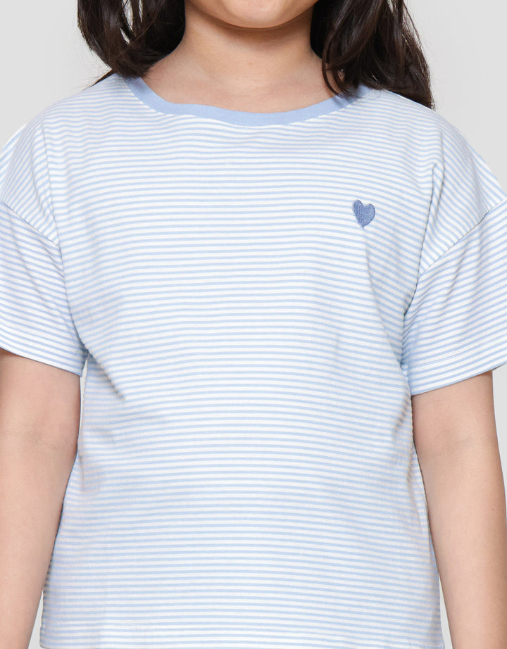 Nevada Stripe Bordir Heart Kaos Anak Perempuan