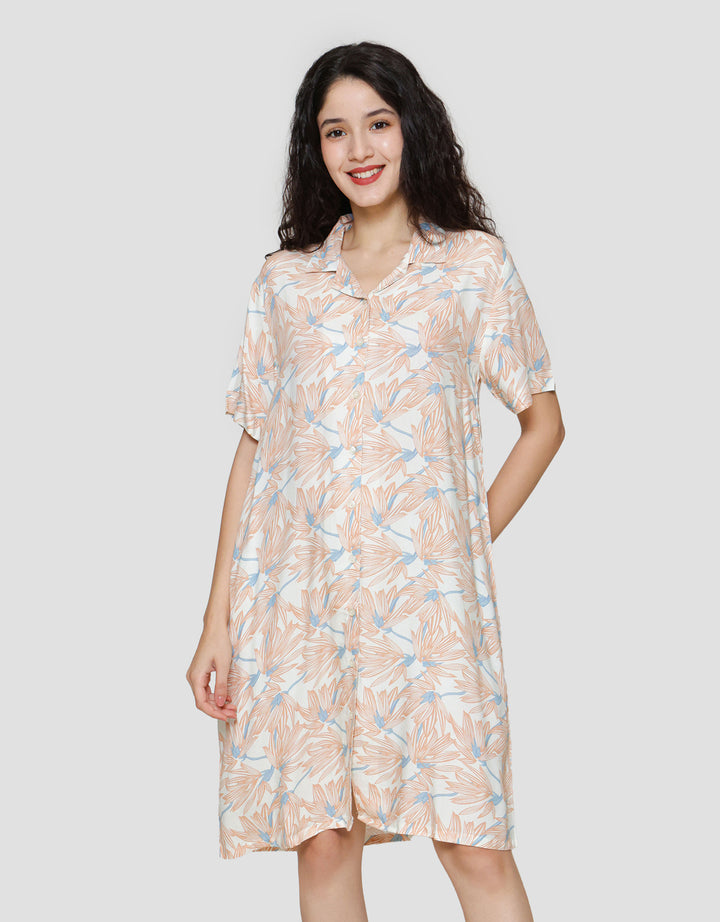 St. Yves Flower Orange Dress Tidur Wanita