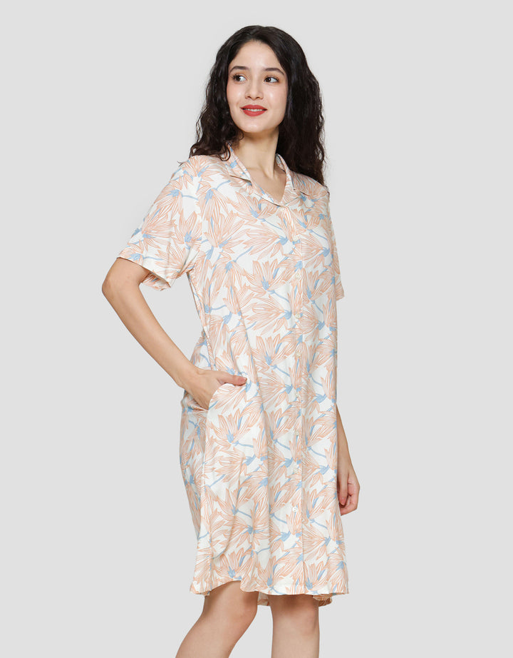 St. Yves Flower Orange Dress Tidur Wanita