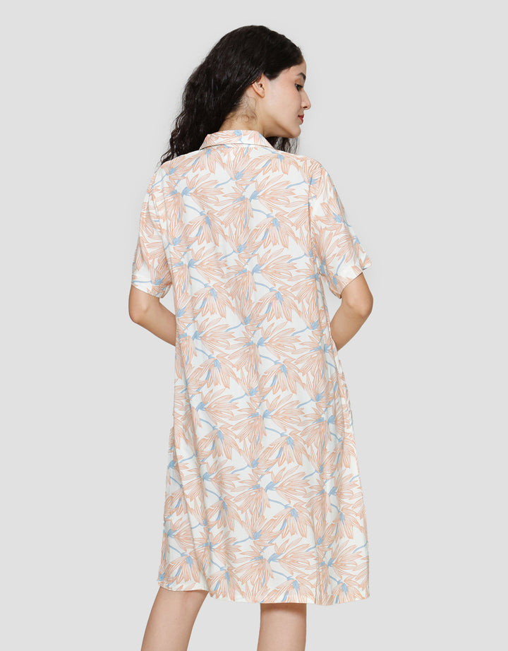 St. Yves Flower Orange Dress Tidur Wanita