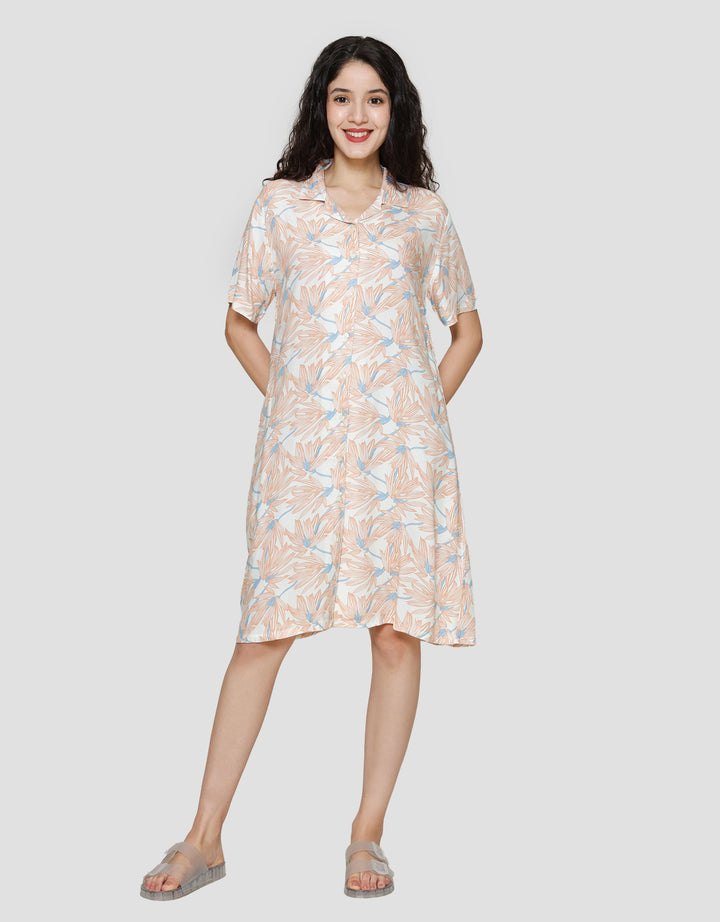 St. Yves Flower Orange Dress Tidur Wanita