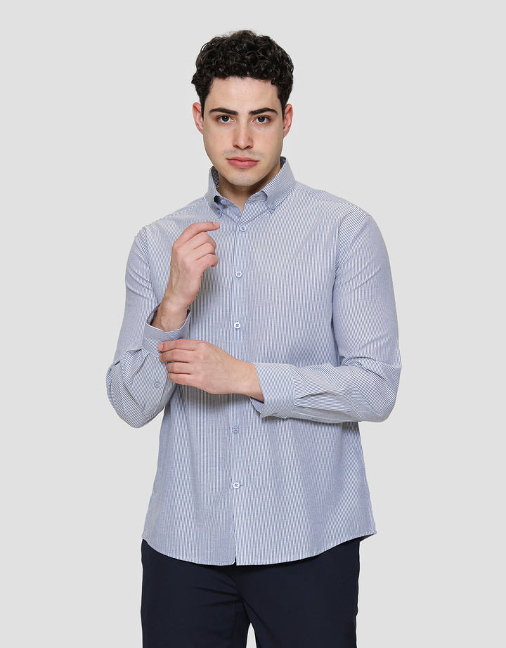 Cole Slim Fit Stripe Kemeja Lengan Panjang Pria 122401384