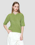 St. Yves Full Cotton Knitted V Neck Top Kaos Wanita
