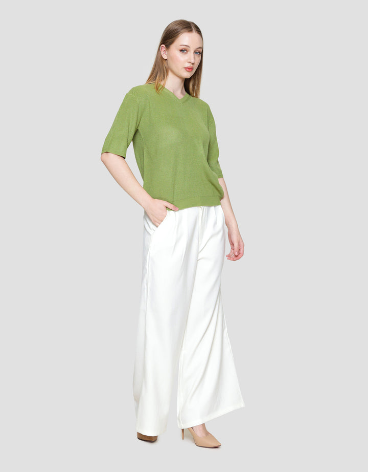 St. Yves Full Cotton Knitted V Neck Top Kaos Wanita