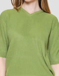 St. Yves Full Cotton Knitted V Neck Top Kaos Wanita