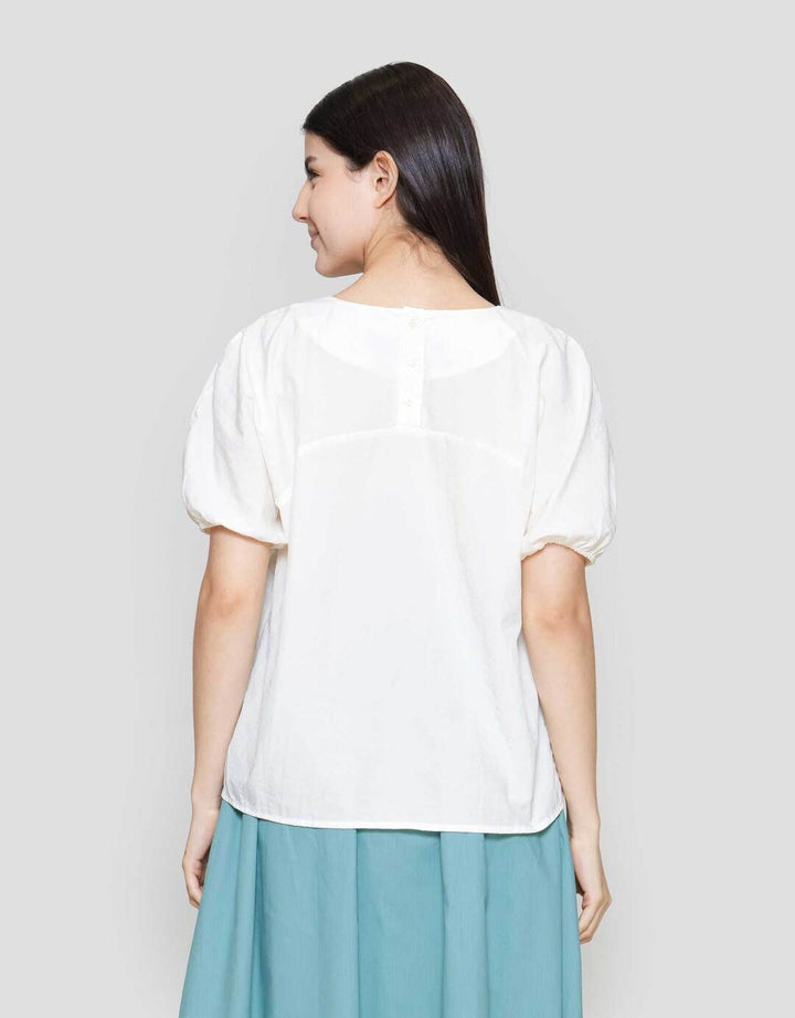 Suko Kerah Bulat Lengan Pendek Blouse Wanita