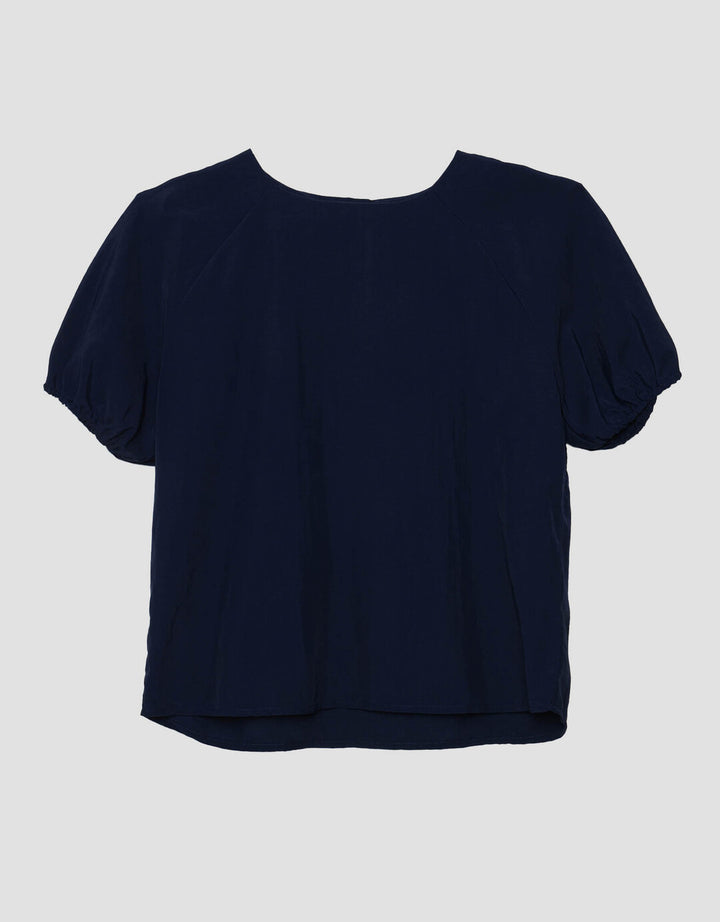Suko Kerah Bulat Lengan Pendek Blouse Wanita