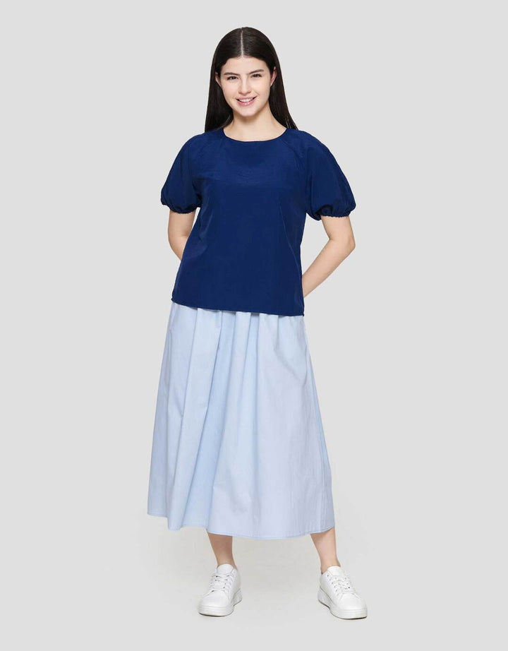 Suko Kerah Bulat Lengan Pendek Blouse Wanita