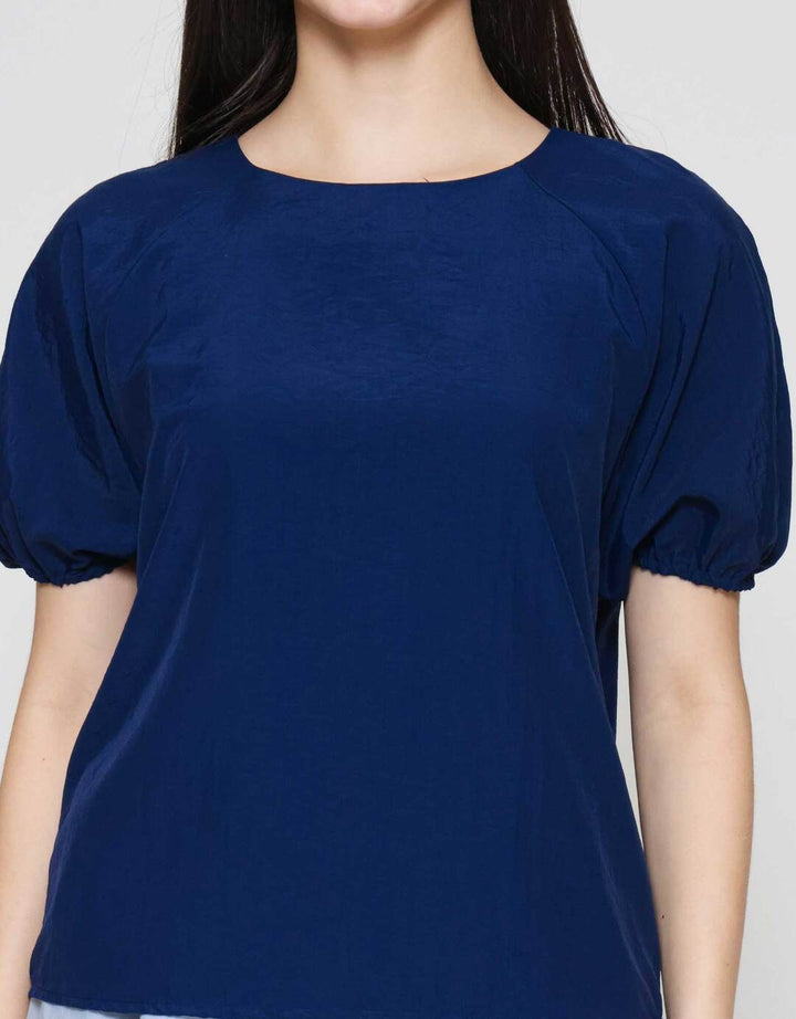 Suko Kerah Bulat Lengan Pendek Blouse Wanita