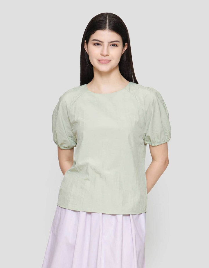 Suko Kerah Bulat Lengan Pendek Blouse Wanita