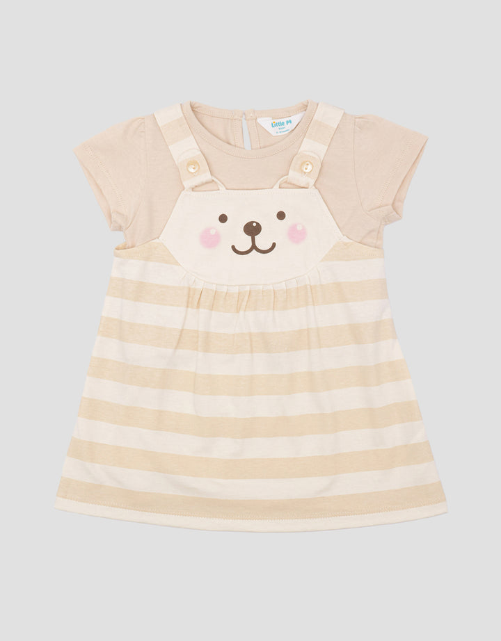 Little M Icon Bear Stripe Midi Dress Anak Perempuan