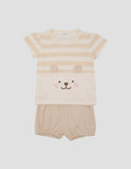 Little M Jersey Ss Bear Stripe Pakaian Setelan Anak Perempuan