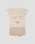 Little M Jersey Ss Bear Stripe Pakaian Setelan Anak Perempuan
