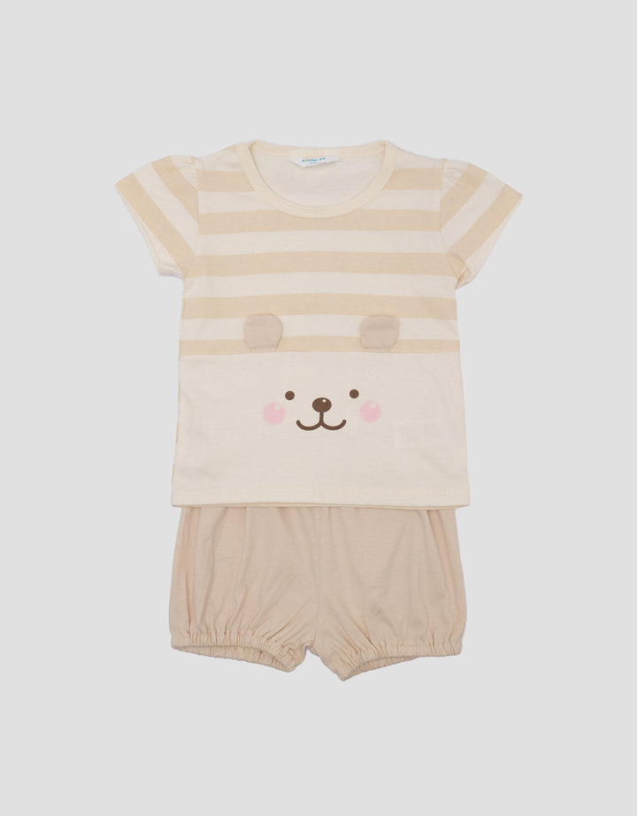 Little M Jersey Ss Bear Stripe Pakaian Setelan Anak Perempuan
