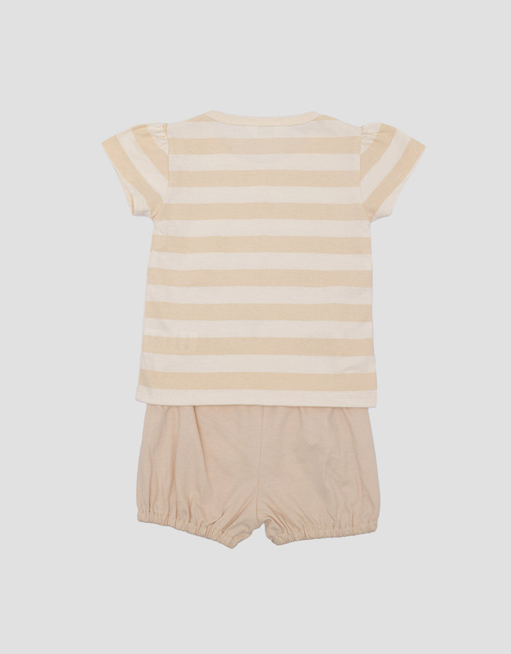 Little M Jersey Ss Bear Stripe Pakaian Setelan Anak Perempuan