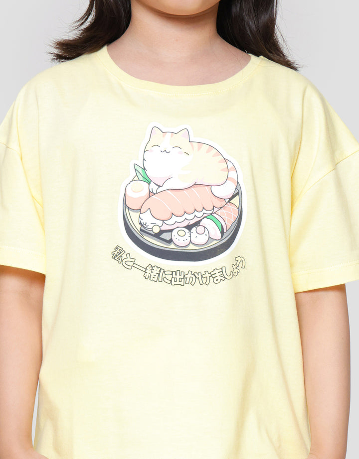 Nevada Sushi Animal Cat Kaos Anak Perempuan