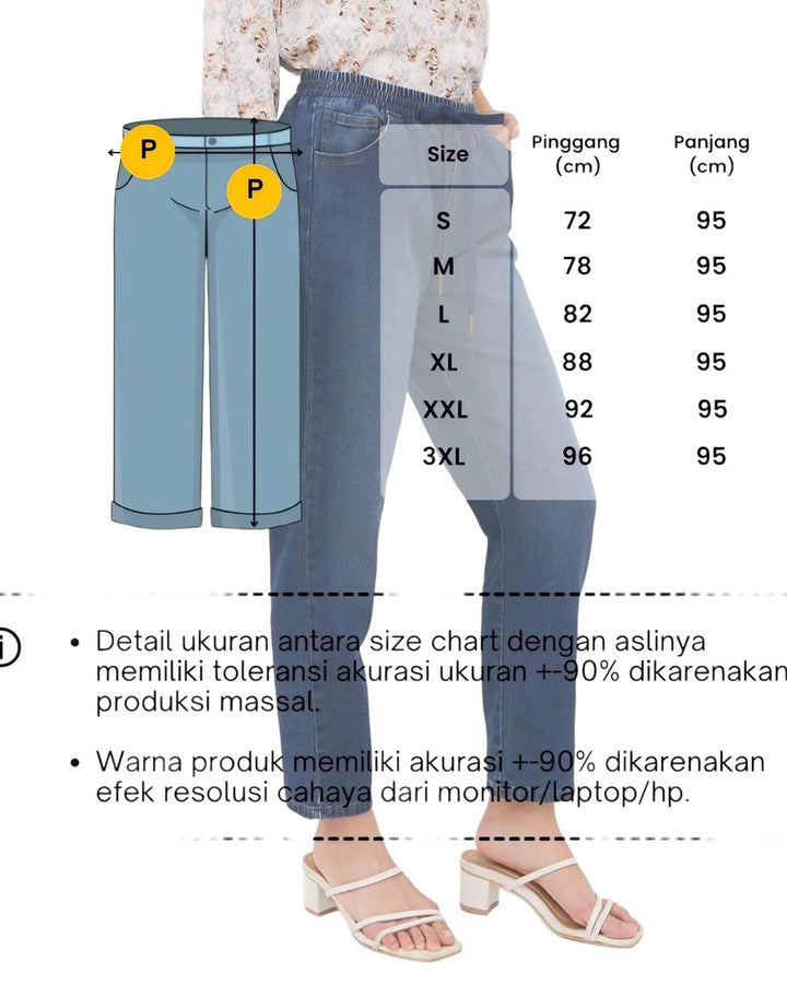 Geela Stacey Drawstring Jeans Wanita Super Dark Blue