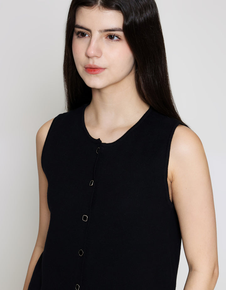 ZES Knit With Fashion Button Vest Wanita MPROW003