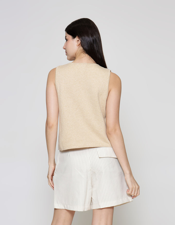 ZES Knit With Fashion Button Vest Wanita MPROW003
