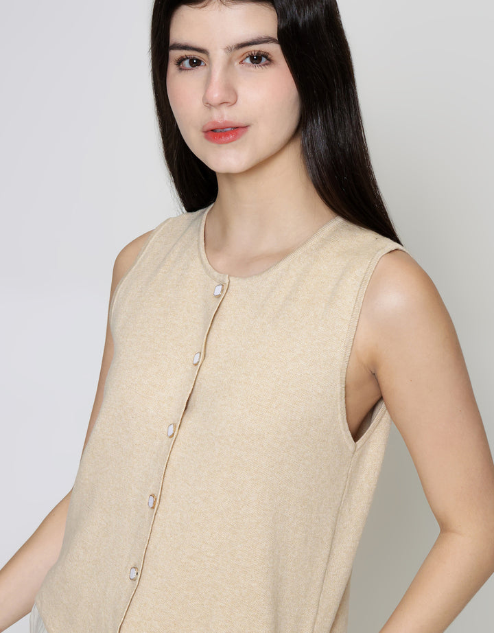 ZES Knit With Fashion Button Vest Wanita MPROW003