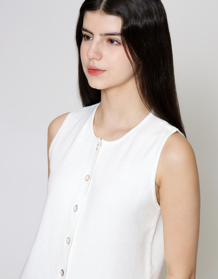 ZES Knit With Fashion Button Vest Wanita MPROW003