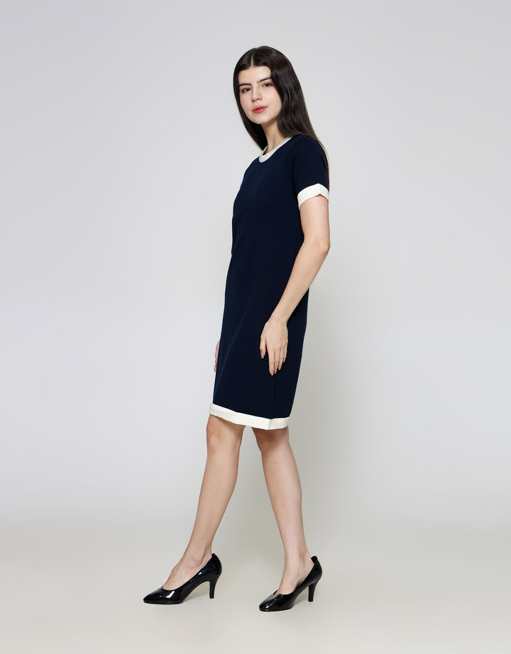 ZES Knit Basic With Contrast Line Color Midi Dress Wanita MPRDD003