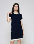 ZES Knit Basic With Contrast Line Color Midi Dress Wanita MPRDD003