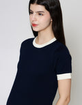 ZES Knit Basic With Contrast Line Color Midi Dress Wanita MPRDD003