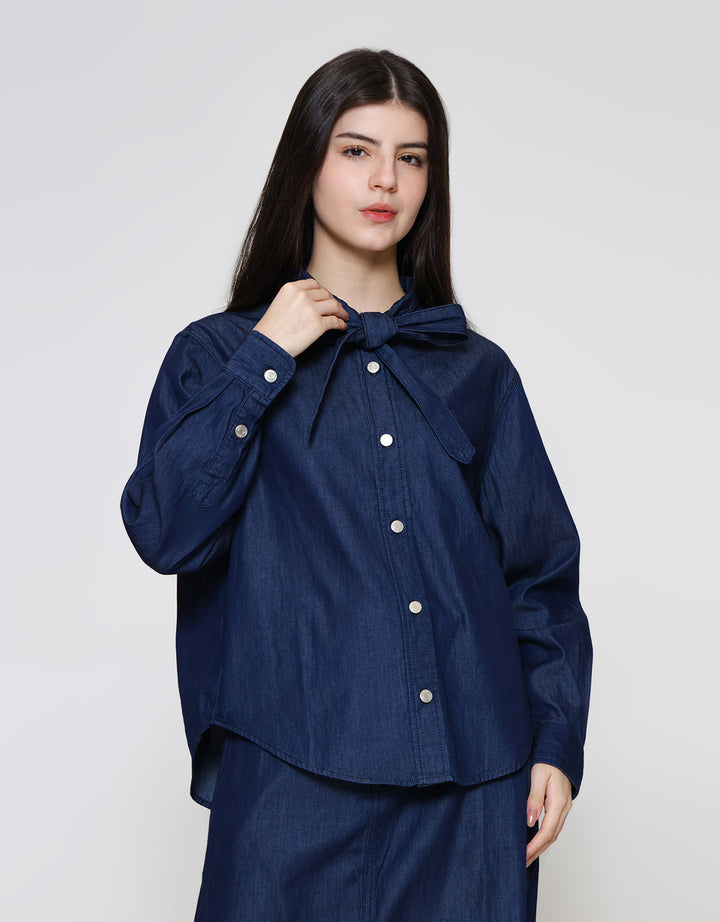ZES With Big Bow Blouse Denim Wanita BLDT002